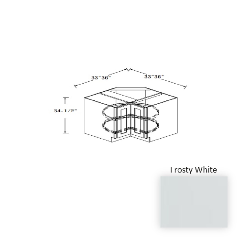Frosty White Wood Kitchen Corner Lazy Susan Base Cabinet - 36" X 24" X 34.5" - Frosty White