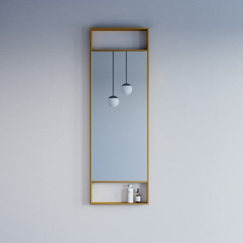 Brushed Brass Aluminum & Glass Framed Wall Bathroom Mirror