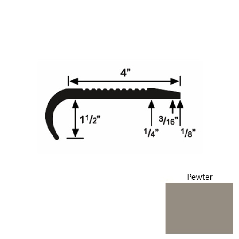 Solid 02 Pewter Rubber Commercial Stair Nosing – 4" x 9 Ft (108")