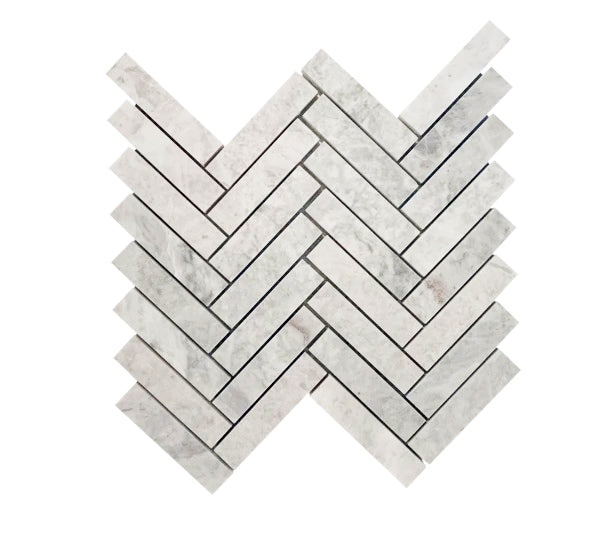 Alicha White Marble Mosaic - 1" x 4" Herringbone - Polished