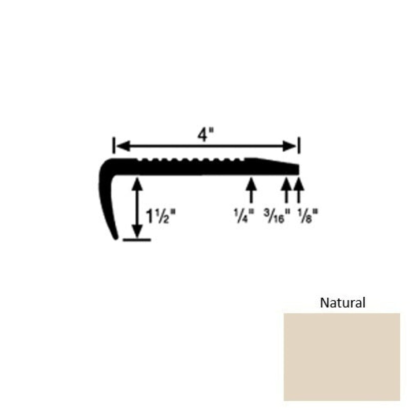 Solid 01 Natural Rubber Commercial Stair Nosing With 2" Abrasive Strip (Sq) - 4" X 9 Ft (108")