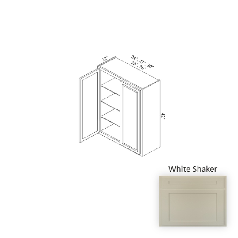 W3042 White Shaker Wood Kitchen Wall Cabinet - 30" X 42" X 12" (Assembly Required) - White Shaker