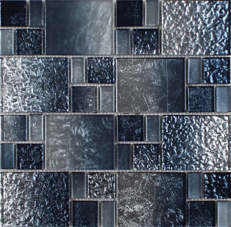 Terra Bella Silver Blue Glass Mosaic - Block Random - Glossy
