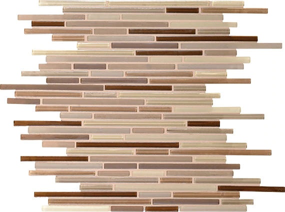 Caprice Mink Interlocking Glass Mosaic - 5/16" Random Linear - Glossy & Frosted