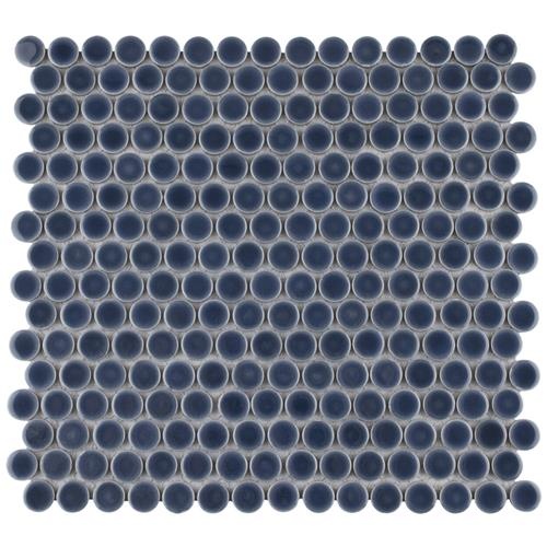 Hudson Denim Blue Porcelain Mosaic - Penny Round - Glossy