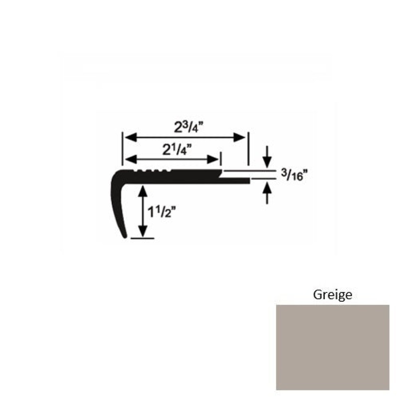 Solid 07 Greige Rubber Underlap Carpet Stair Nosing (Sq) - 2 3/4" X 9 Ft (108")