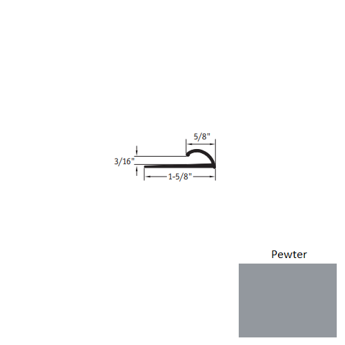 Johnsonite Pewter Vinyl Moulding / Trim - 5/8" X 12 Ft (144") X 3/16" Edge Guard - Edge Guard
