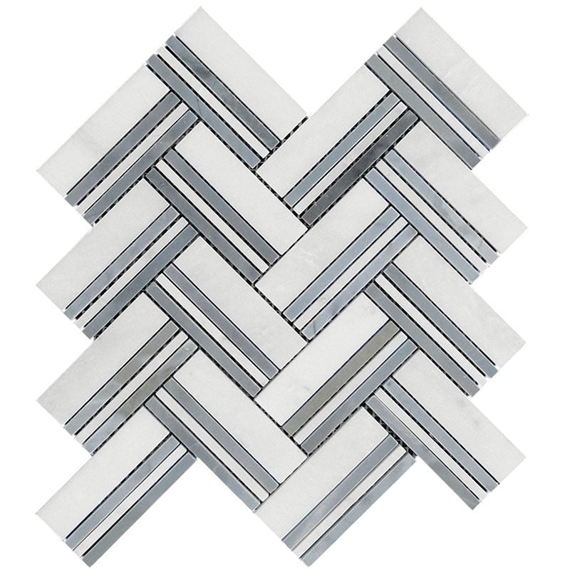 Marbella Eastern White / Eastern Blue Marble Mosaic - Raya Azul - Polished