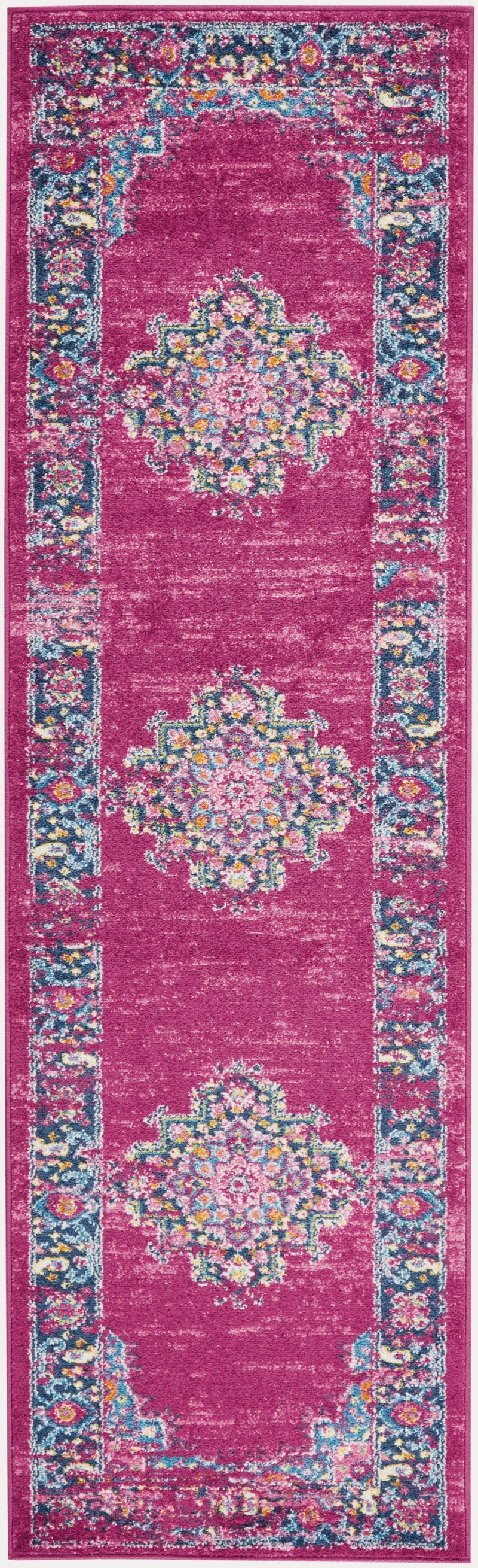 Fuchsia Polypropylene Bohemian Area Rug – 8 Ft Runner