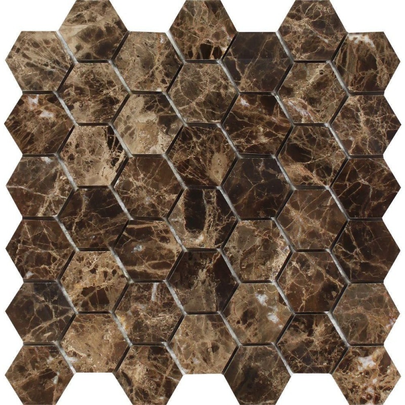 Emperador Dark Marble Mosaic - 2" Hexagon