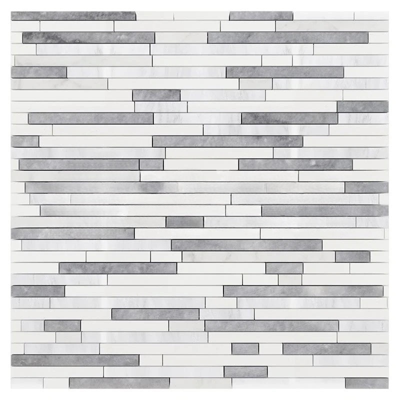 Oriental White Marble Mosaic - Bamboo Sticks With Thassos & Blue/Gray