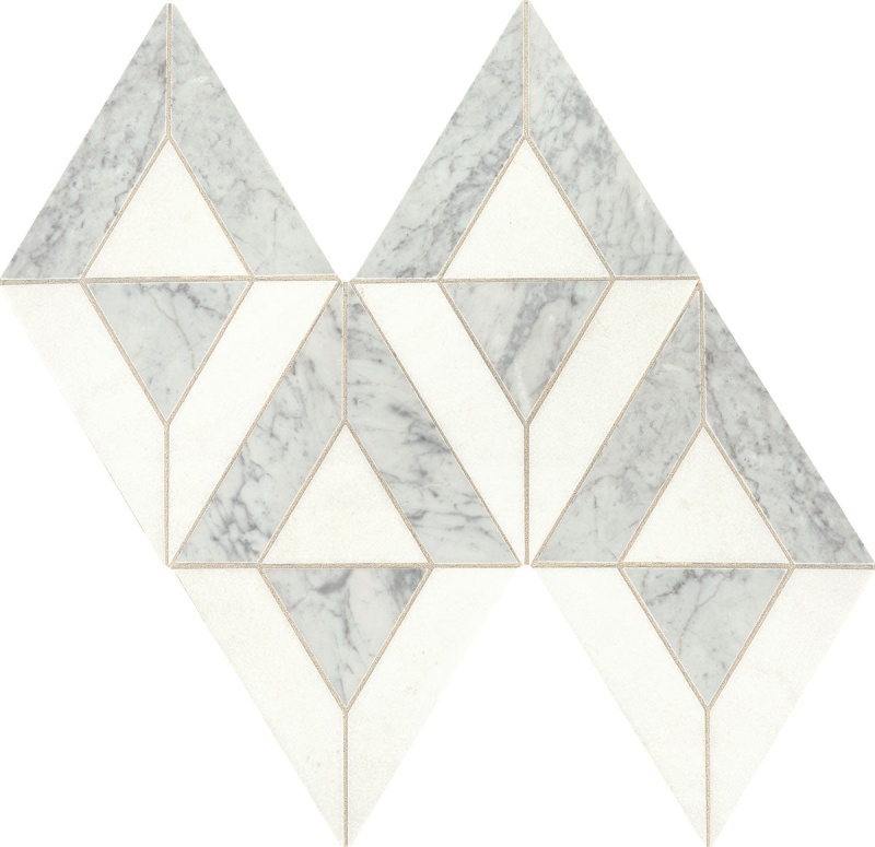 Lavaliere White Carrara & Thassos White Mixed Mosaic - Radiant - Honed