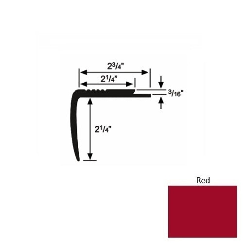 Solid M07 Red Rubber Modified Underlap Stair Nosing (Sq) - 2 3/4" X 9 Ft (108")