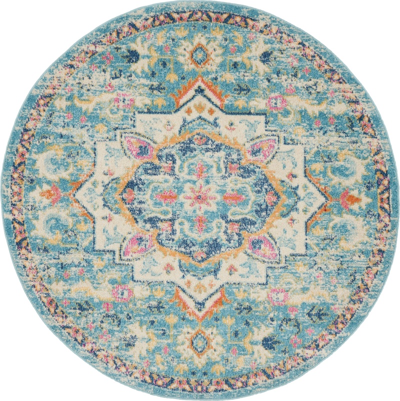 Passion Ivory / Light Blue Bohemian Area Rug