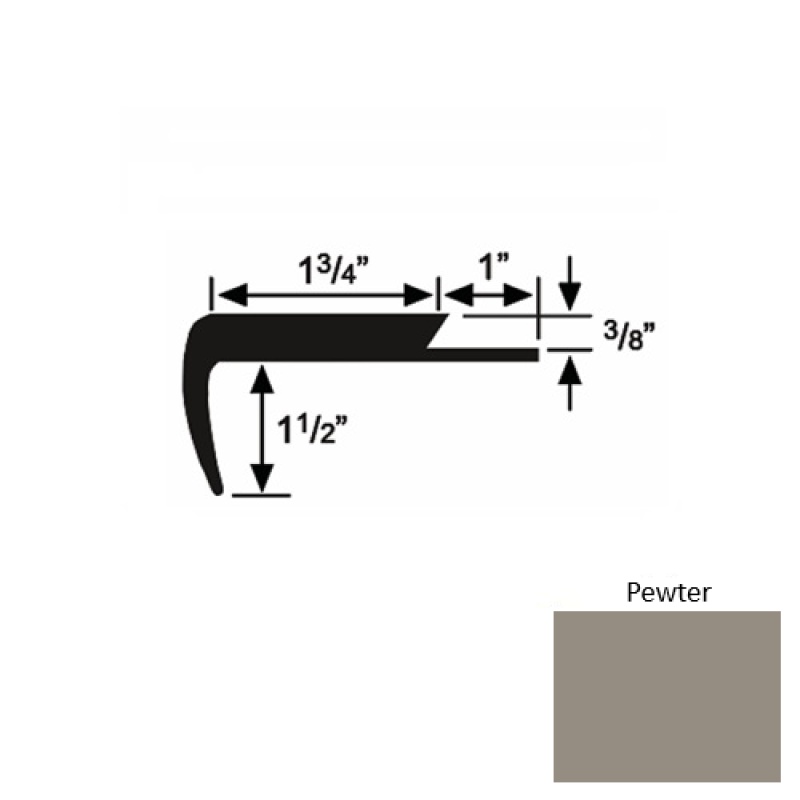 Solid 11 Pewter Rubber Single Flange Carpet Stair Nosing (Sq) - 1 3/4" X 9 Ft (108")