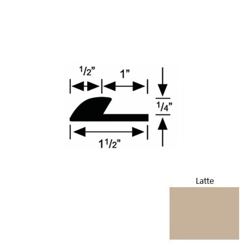 Solid 35 Latte Rubber Underlap Carpet Edge - 1 1/2" X 9 Ft (108") X 1/4"