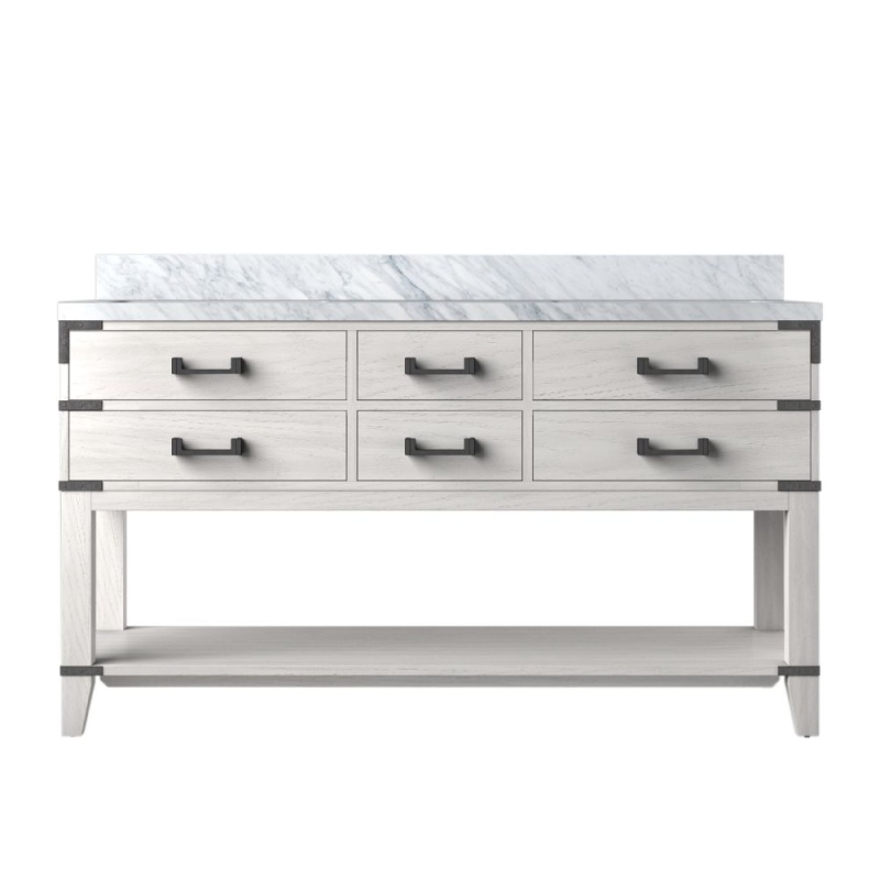 Norwalk White Oak Wood Freestanding Double Sink Bathroom Vanity With Carrara Marble Top - 60" - White Oak