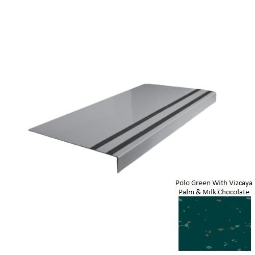 Spextones Polo Green With Vizcaya Palm & Milk Chocolate Type 130 Distinct Designs Rubber - 12 1/4" X 72" Stair Tread - Smooth