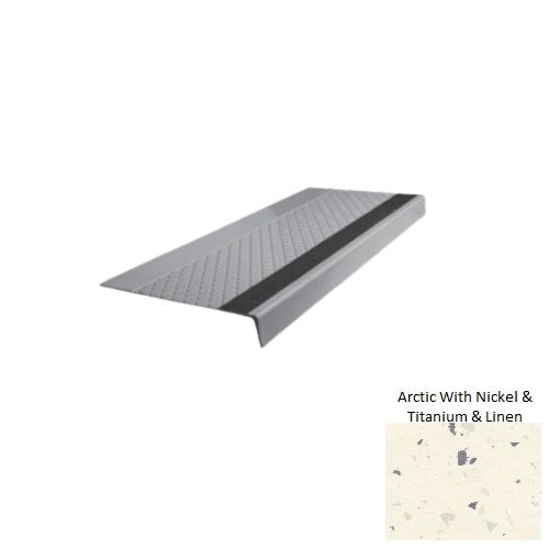 Spextones Arctic With Nickel & Titanium & Linen Type 685 With Flush Carborundum Strip Distinct Designs Rubber - 12" X 72" Stair Tread - Diamond Profile Design