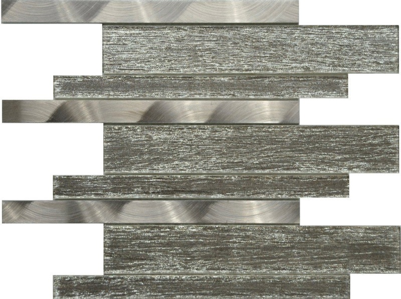 Rock Grey Silk Interlocking Glass & Metal Mosaic - Linear - Linear