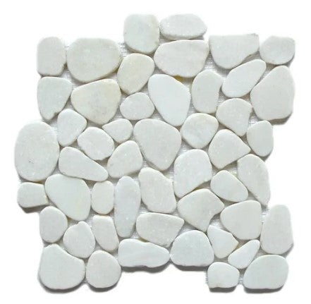 White Crystal Jade Pebble Mosaic - 12" X 12" - Flat Tumbled