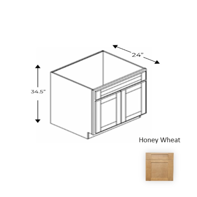 Hw.Sb33 Framed Shaker Deluxe Honey Wheat Natural Clear Coat Wood Kitchen Base Cabinet - 33" X 34.5" X 24" - Natural Clear Coat