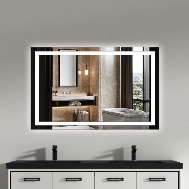 5008 4831 Ml Black Aluminum & Glass Framed Wall Bathroom Mirror - 48" X 31" - Black Aluminum