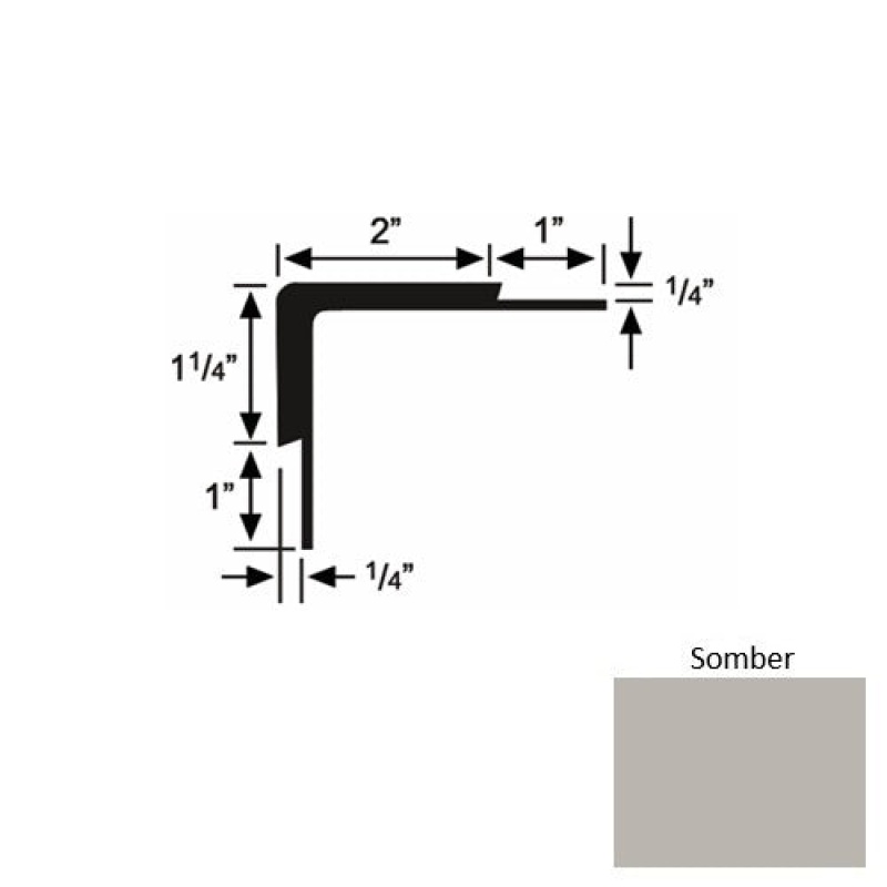 Solid 16 Somber Rubber Double Flange Carpet Stair Nosing (Sq) - 2" X 9 Ft (108")
