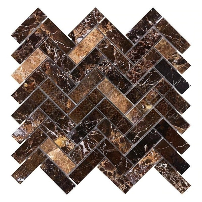 Emperador Dark Marble Mosaic - 1" X 3" Herringbone - Polished