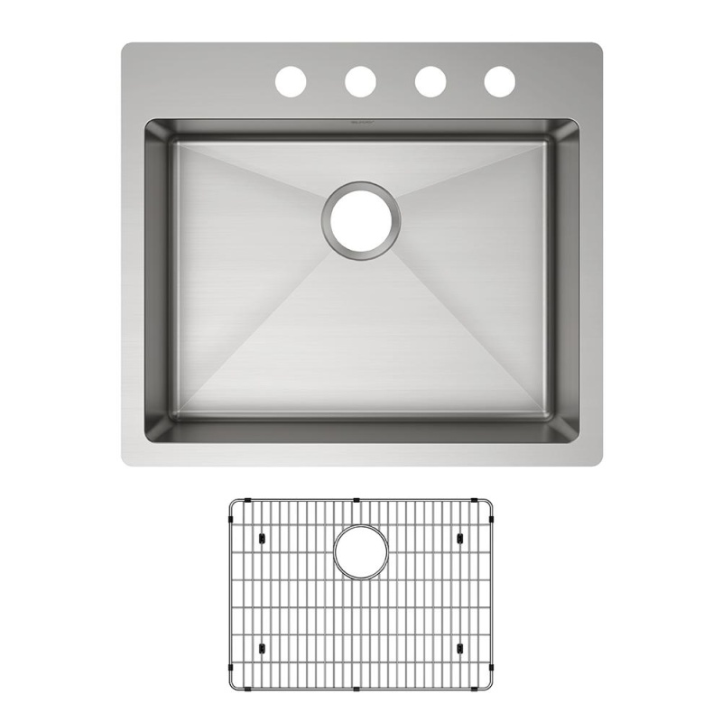 Ectsrad25226tbg4 Crosstown Stainless Steel Drop In Undermount Single Bowl Kitchen Sink - 25" X 22" X 6" 4 Holes With Bottom Grid - Stainless Steel