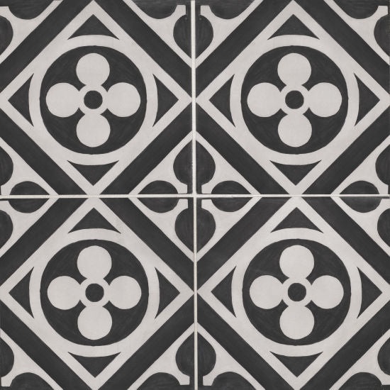 Chateau Midnight & Canvas Fiore Deco Porcelain Tile - Honed - 12" X 12"