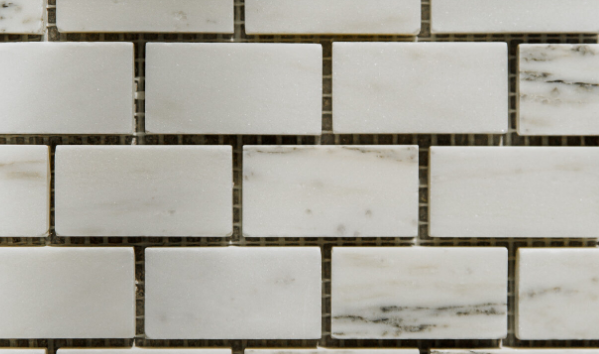 Alabama White Cloud Marble Mosaic - 1" x 2" Offset Brick - Honed