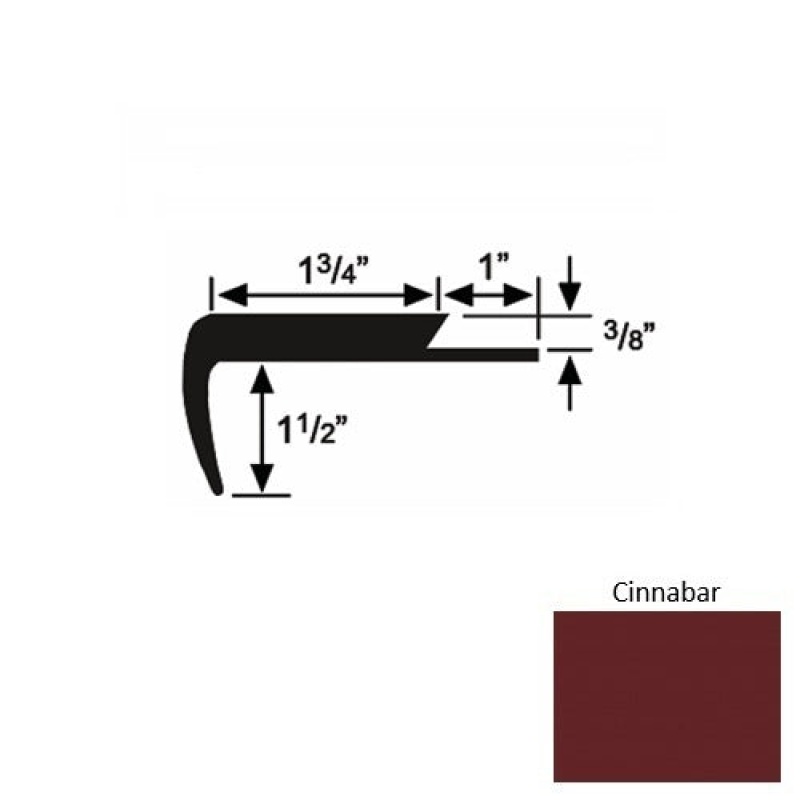 Solid 11 Cinnabar Rubber Single Flange Carpet Stair Nosing (Sq) - 1 3/4" X 9 Ft (108")