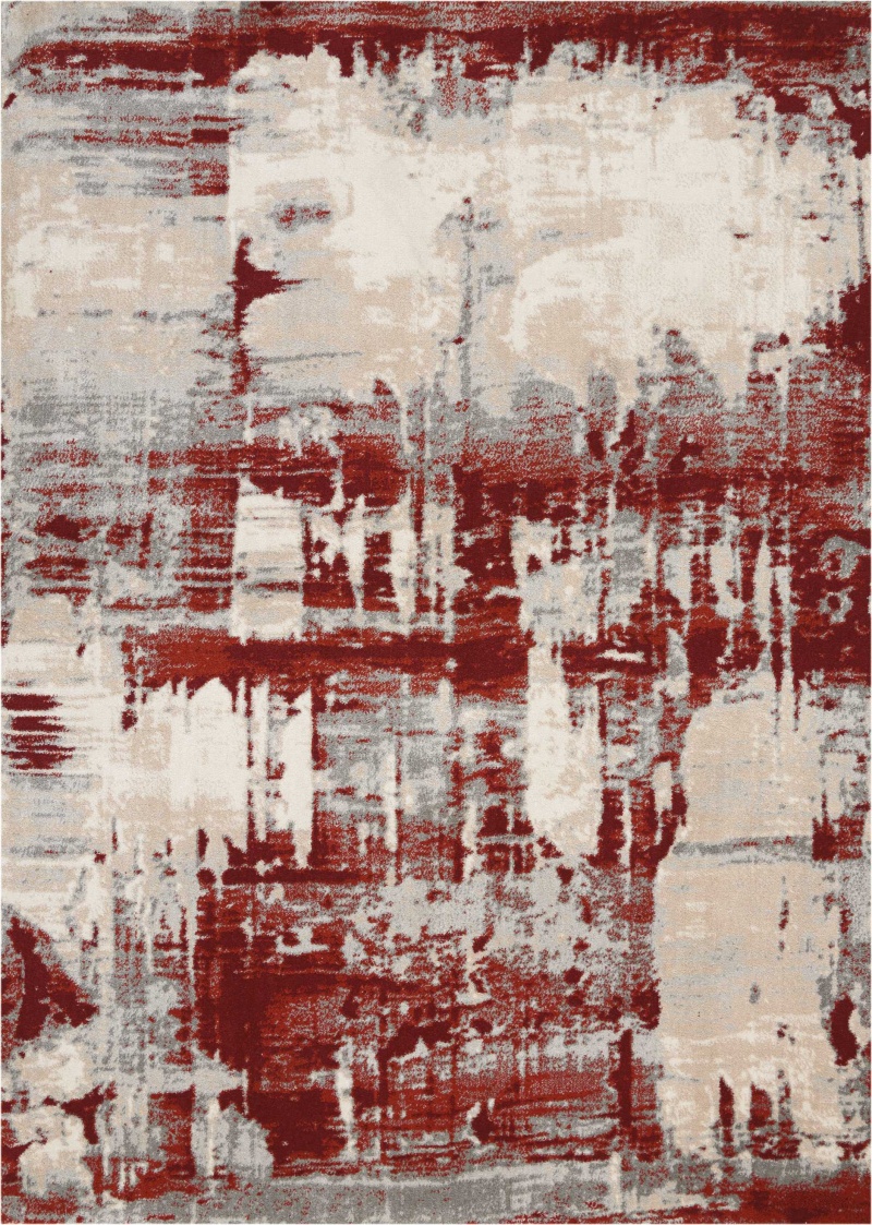 Maxell Ivory / Red Modern Area Rug 9 Ft x 13 Ft