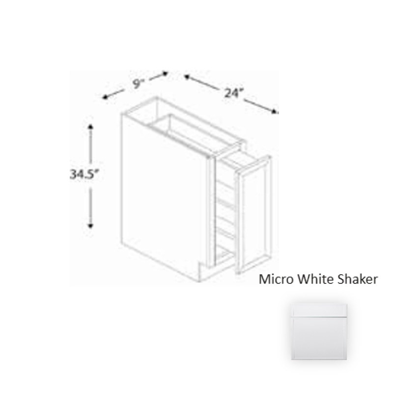 Mws.Sp09 Framed Shaker Premium Micro White Shaker Natural Clear Coat Wood Kitchen Base Cabinet - 9" X 34.5" X 24" - Natural Clear Coat