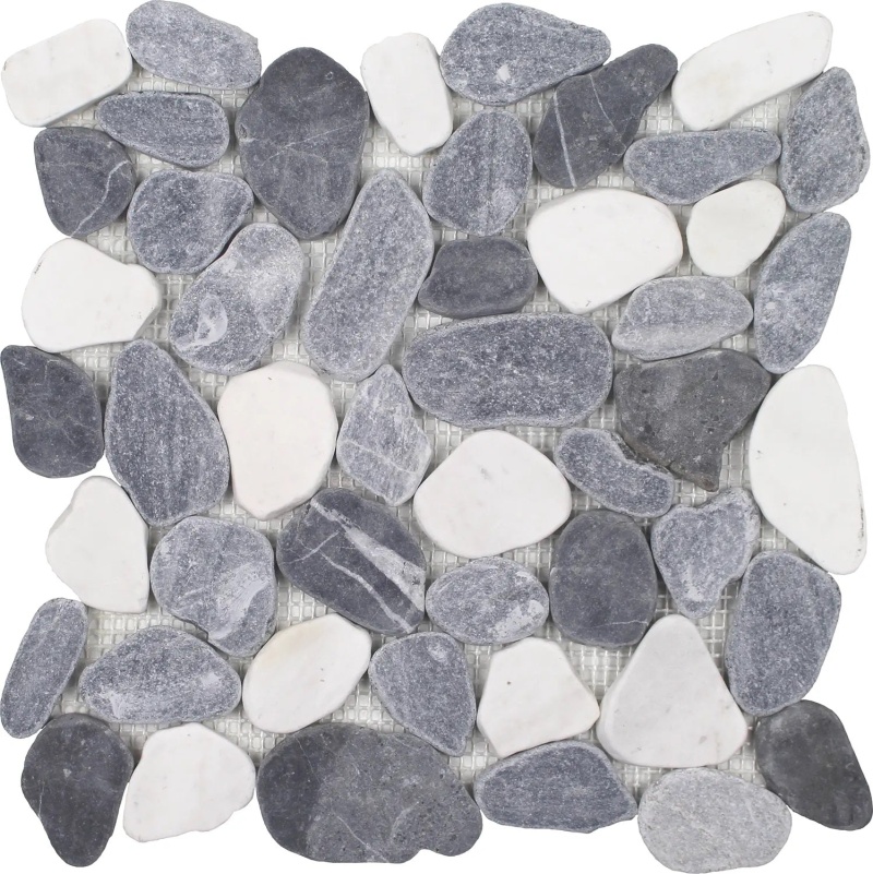Beachstones Blue, Grey, & White Natural Stone Mosaic - Pebble - Matte