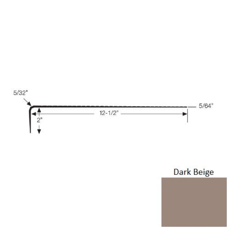 Dark Beige Vinyl Moulding / Trim - 12 13/32" X 72" Stair Tread - Ribbed