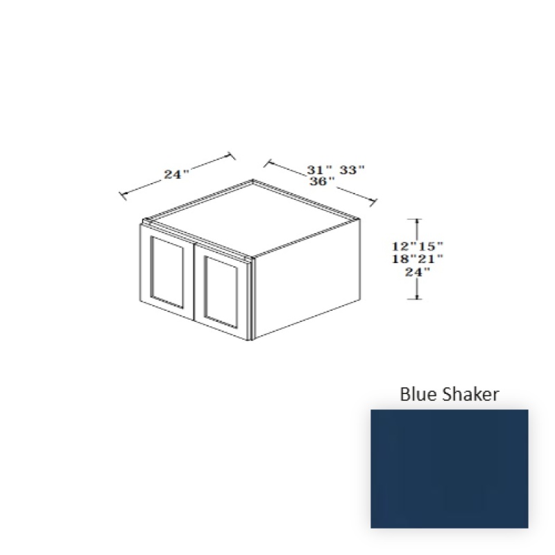 Blue Shaker Wood Kitchen Wall Cabinet 36" x 18" x 24"