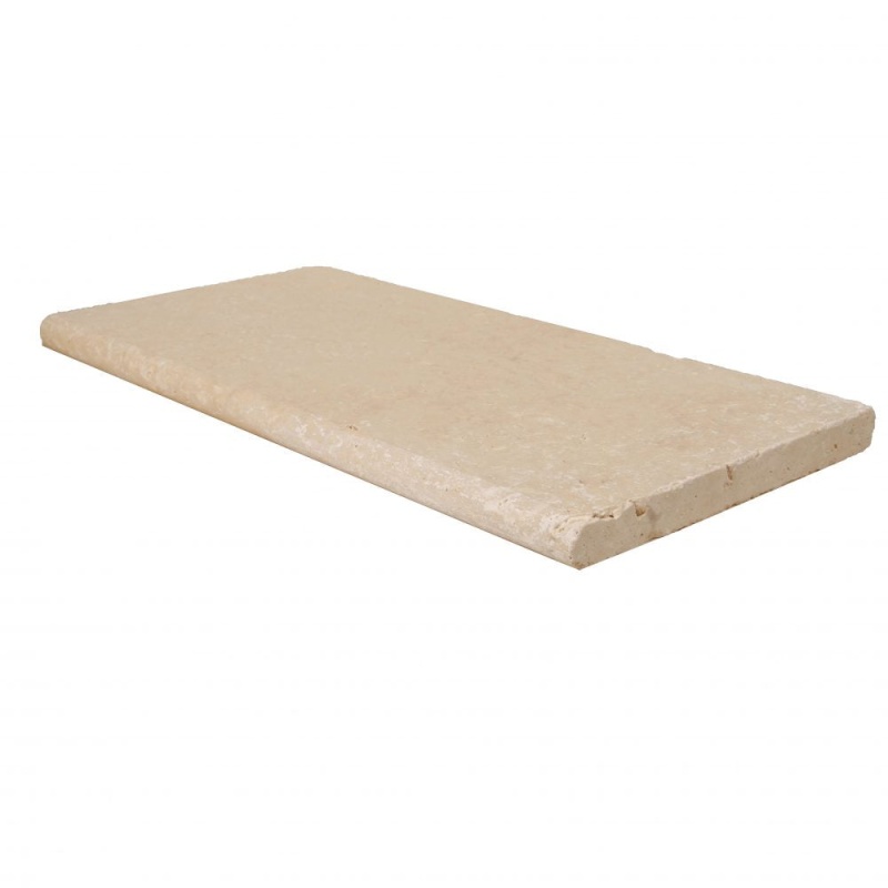 Ivory Cross Cut Travertine Bullnose Coping - Tumbled