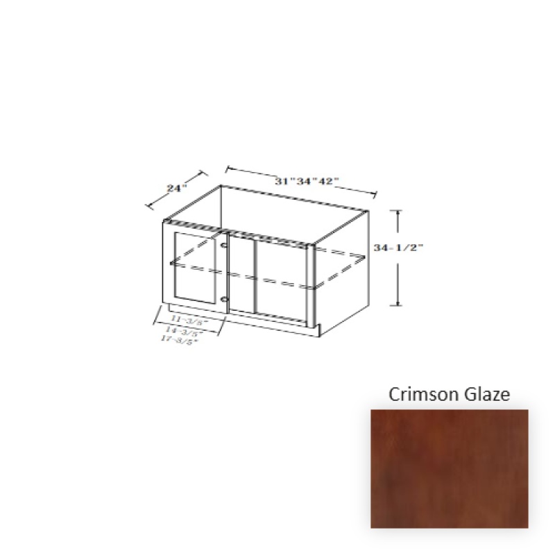 Crimson Glaze Wood Kitchen Corner Blind Base Cabinet - 36" X 24" X 34.5" - Crimson Glaze