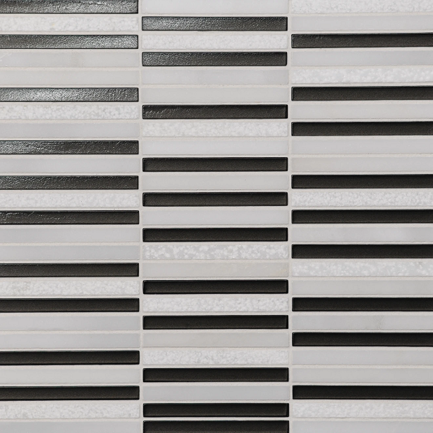 Kaikos Brown & Oriental White Stone & Glass Mosaic - 3/8" X 4" Stacked - Matte