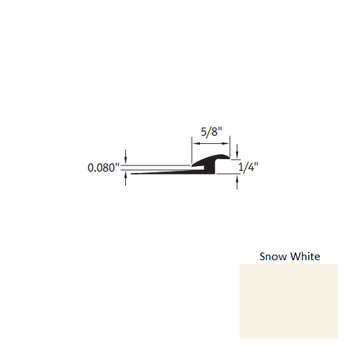 Johnsonite Snow White Vinyl Moulding / Trim - 5/8" X 12 Ft (144") X 1/4" - .080" Slim Line Transition - Slim Line Transition