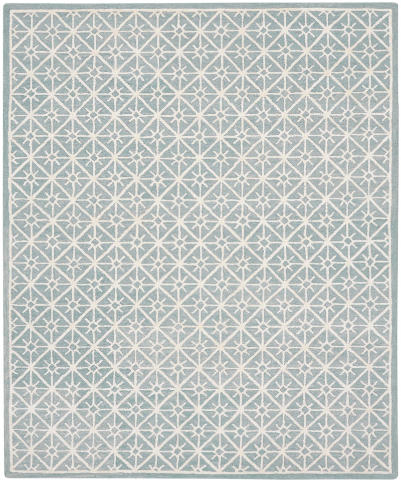 Light Blue Wool Blend Contemporary Area Rug, 8 Ft x 10 Ft