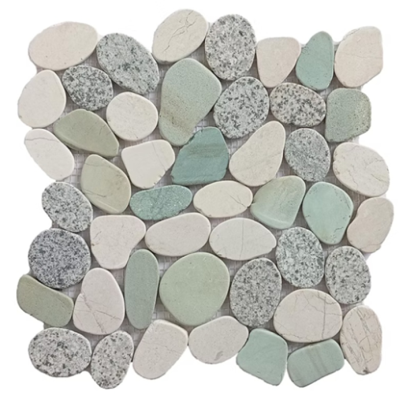 Seafrost Interlocking Pebble Mosaic - 12" x 12" - Honed
