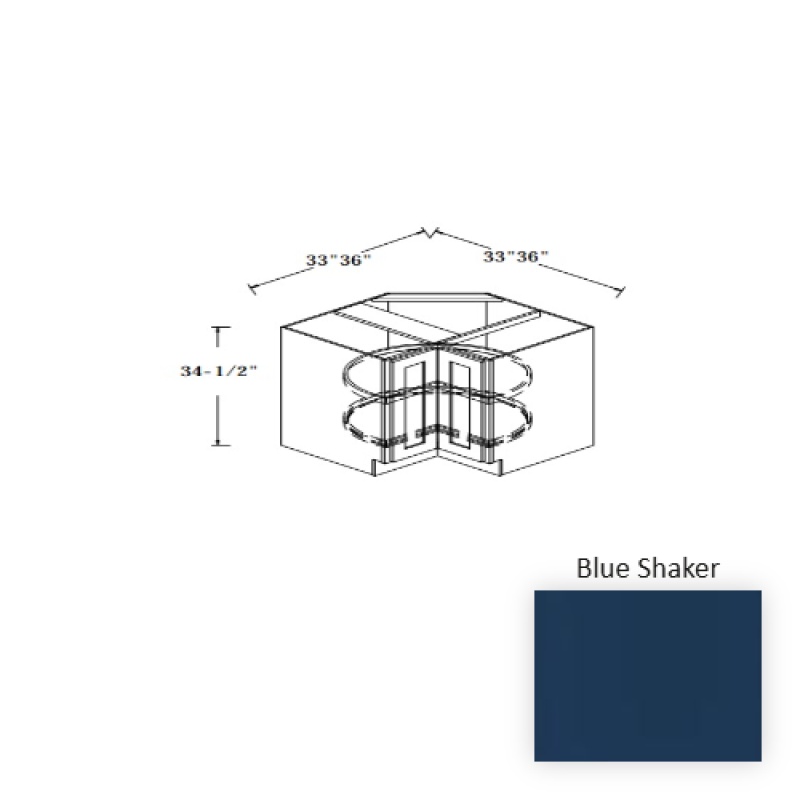 Blue Shaker Wood Kitchen Corner Lazy Susan Base Cabinet - 33" X 24" X 34.5" - Blue Shaker