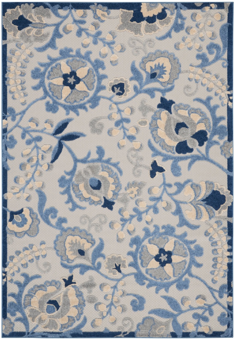 Aloha Blue / Grey Farmhouse Area Rug, 6 ft x 9 ft