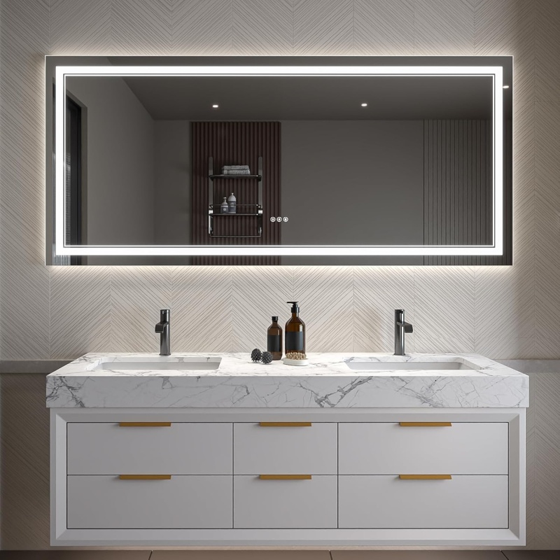 Clear Glass Wall Led Bathroom Mirror - 60" X 28" - Clear