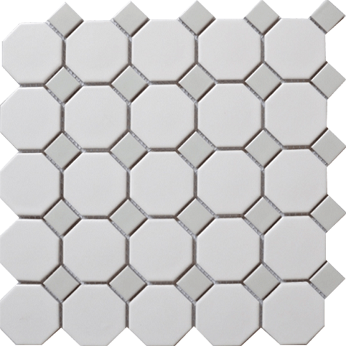 Cc Mosaics Snow White & Gray Porcelain Mosaic - Octagon - Matte