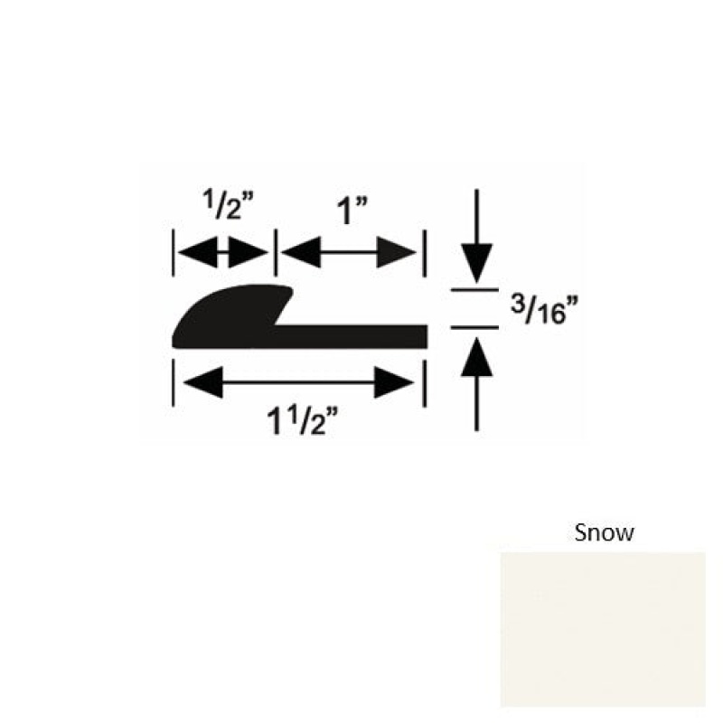 Solid 34 Snow Rubber Underlap Carpet Edge - 1 1/2" X 9 Ft (108") X 3/16"