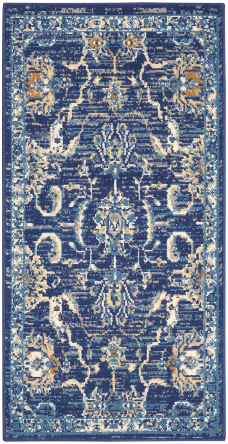 Grafix Navy Polypropylene Vintage Area Rug, 3 Ft x 5 Ft